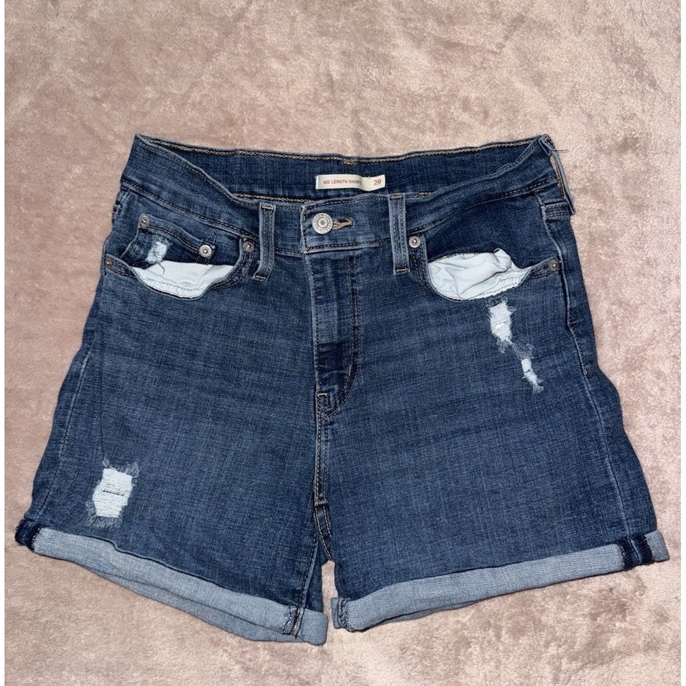 Levi's Women's Distressed Denim‎ Mid-Length Shorts Blue Casual Summer Size 29